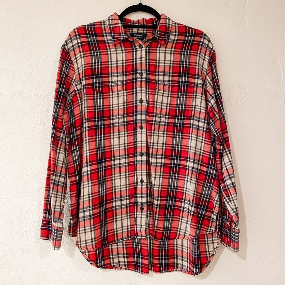 Madewell Oversized Flannel Classic Ex-Boyfriend Button Down Shirt in Plaid Red M